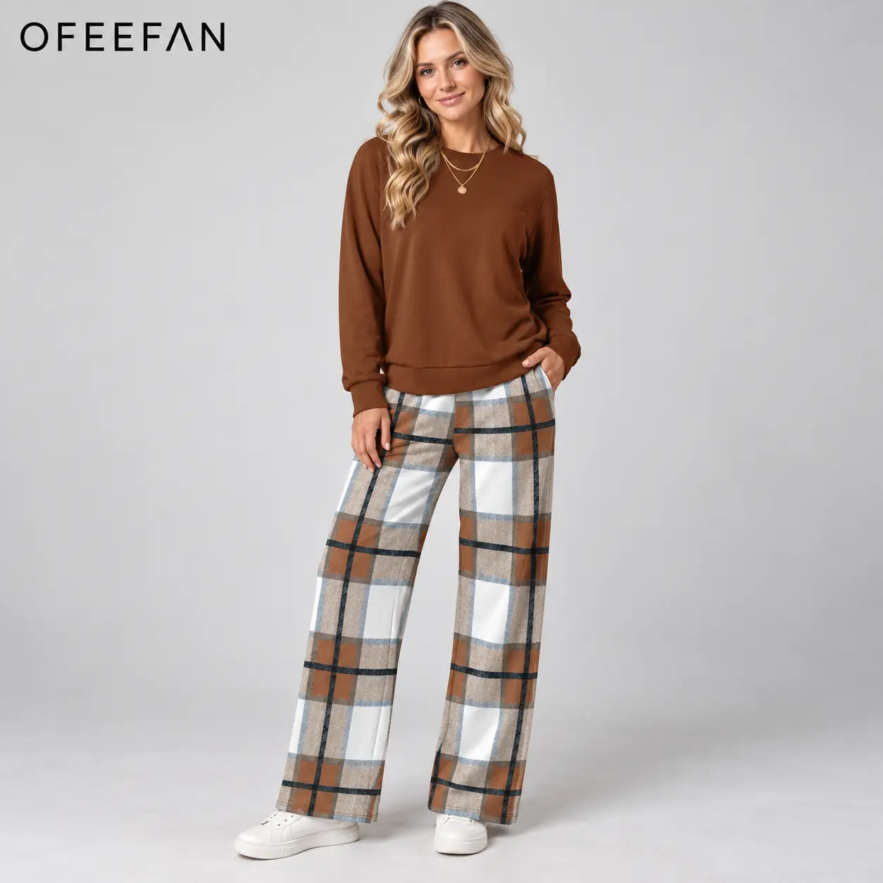 OFEEFAN Two Piece Sets for Women Travel Vacation Outfits Fashion Tracksuit | Women Travel Sweatsuit Wide Leg Pants Long Sleeve 2Pcs Outfit Fashion Clothing