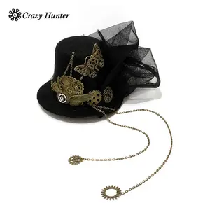 Punk Steampunk Victorian Gears Mini Top Hat Costume Hair Accessory Black
