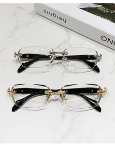 Fashion Non-Prescription Clear Lens Glasses Transparent Frame Square Oversized Retro Round Eyewear with Diamond-Cut Edges Metal Temple Decor for Women Men HD Vision Computer Gaming Party Street Style Daily Wear Spring Unisex
