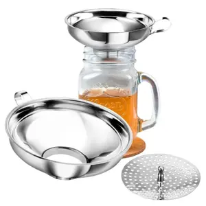 3-Piece Stainless Steel Funnel Set with Handle, Wide Mouth Filter, Durable Cooking Utensils, Essential Cooking Tool for Canning, Kitchen Accessory