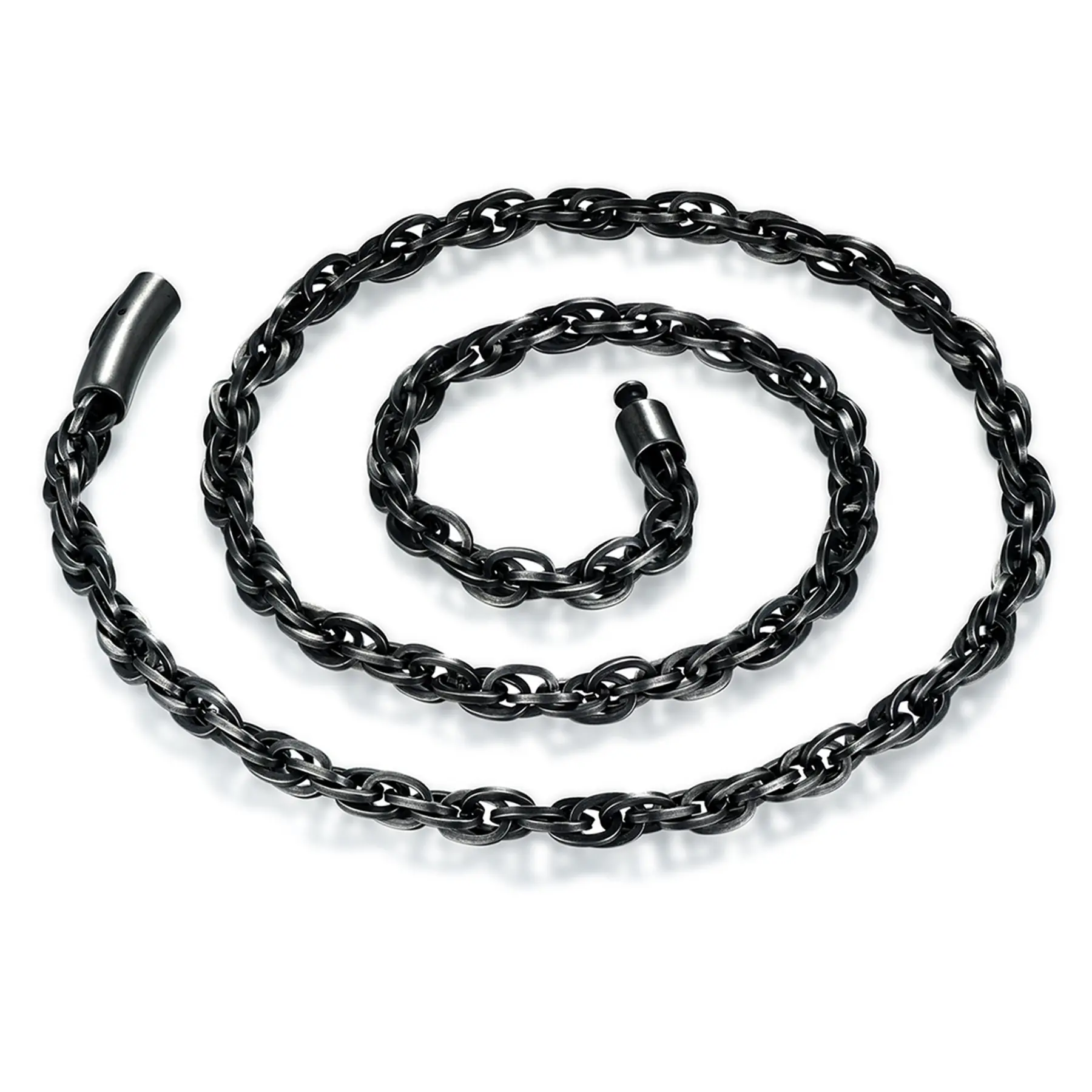 OIDEA Vintage Punk Biker Braided Chain Necklace for Men - Gunmetal Stainless Steel 26" Wide Rope Collar, Retro Streetwear Steel Built Chain Jewelry Necklaces, Steel Built Necklaces