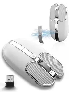 ZIYOULANG X1 Wireless Mouse with 4 Button 2.4Ghz Connection USB Receiver Silent Click Adjustable DPI Programmable Button Ergonomic Rechargeable for Computer PC Mac Laptop Windows Tablet Office Use (Milk Tea White)