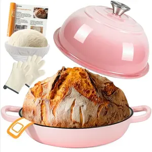 6QT Dutch Oven For Bread Baking, Enameled Cast Iron Dutch Oven Pot with Lid, Multi-Functional Bread pan, Sourdough Baking Supplies with Proofing Basket, Cast Iron Bread Oven,  Sling & Gloves.