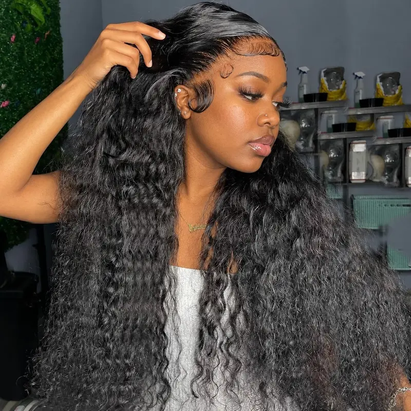 13x4 13x6 Deep Wave Lace Frontal Wig Drawstring Glueless Wig Human Hair 6x4 5x5 Wear Go Pre Cut Lace Closure Wig 10A Brazilian PrePlucked Hairline Natural Black