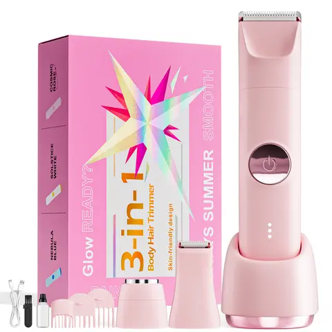 Women's 3-in-1 Trimmer and Shaver for Feminine Items for Adults, Hypoallergenic Ceramic Blade, IPX6 Waterproof Wet & Dry Use, Rechargeable 120 Mins Runtime, 3 Combs for Bikini Line Smooth Self Care Products (Gifts for Adults)