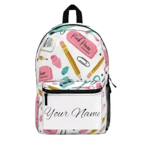Pink Power Personalizable Pink Power School Supply Backpack with Letters Pattern for Students - Customizable Name Design