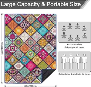 Waterproof Picnic Blankets Foldable & Portable 60''x80'' Boho Picnic Mat for Outdoors, Large Washable Picnic Blanket for Travel Camping Beach, Park Grass Picnic Blanket Accessories for Adults
