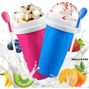 Slushie Cup, Slushy Maker Cup, Frozen Magic Squeeze Cups for Juice Milk Yogurt Ice Cream Make, Slushy Cup, Cool Things, DIY Cooling Cup with Lid & Straw Cool Stuff Things for Friends Family