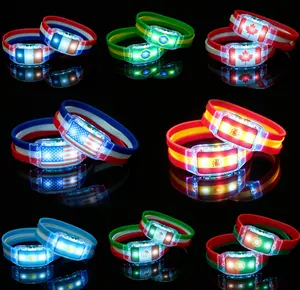 LED Light-Up Wristbands (Pack of 2) – Silicone light-up bracelets designed for sports enthusiasts and fan support; features national flag patterns (ideal for night events, concerts, and parties); adjustable and waterproof.