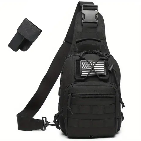 Tactical MOLLE System Backpack - Nylon, Water-Resistant, Wear-Resistant, Adjustable Sling Chest Crossbody Bag with Top Handle, Auxiliary Volume, Adjustable Strap, Fast Handbag Conversion, for Outdoor Hiking, Adults, All Seasons | Gym Carry Equipment
