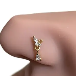 Butterfly Nose Ring with L Rod for Piercing Gold Plated Stainless Steel Durable Design Available in Various Styles for Women