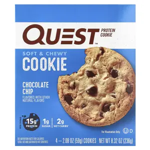 Quest Nutrition Protein Cookie, Chocolate Chip, 4 Cookies, 2.08 oz (59 g) Each Quest Nutrition Protein Cookie, Chocolate Chip, 4 Cookies, 2.08 oz (59 g) Each
