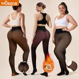 Women's Thick Fleece-Lined Closed-Foot Nylon Tights - Stretchy Plain Fake Translucent Sheer Thermal Warm Winter Leggings, 5 Skin Tone Shades, Plus Size M-XL, Nude Illusion Fits Sweaters/Skirts/Dresses, Christmas, Hand Wash, Original Design