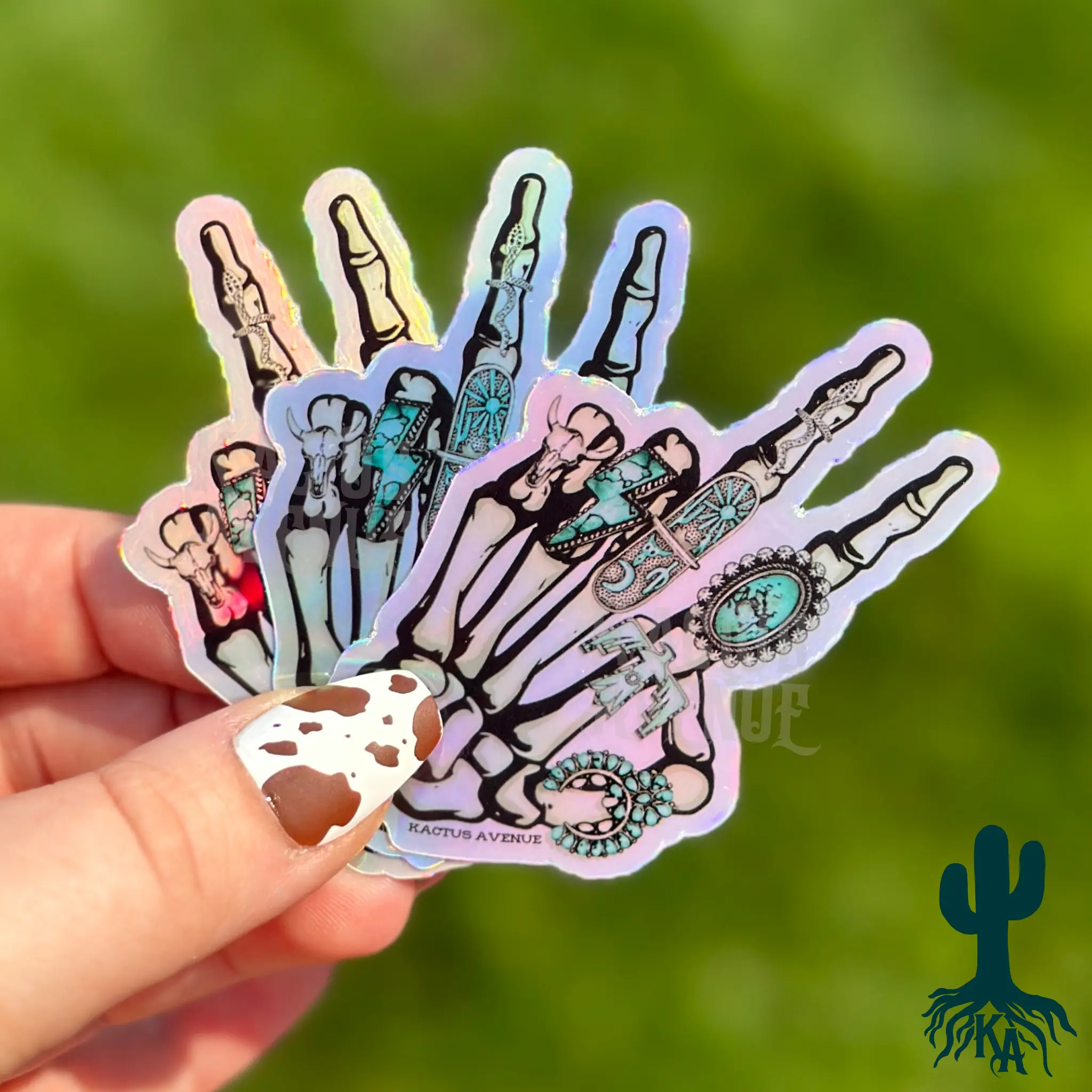 Turquoise Skelly Holographic Sticker, 2x3 Inches, Weatherproof and Waterproof Decor Decorative