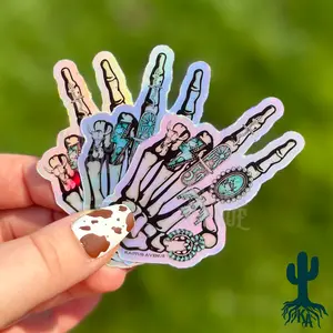 Turquoise Skelly Holographic Sticker, 2x3 Inches, Weatherproof and Waterproof Decor Decorative