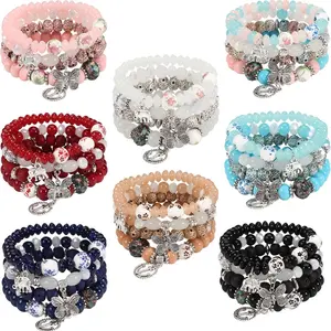 32pcs (8Sets) Bohemian Layered Beaded Bracelet With Elephant & Butterfly Pendant Stretch & Stackable Bracelet For Women Girls Summer Beach Jewelry Accessories