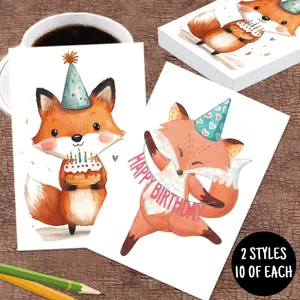 20pcs Cute fox Happy Birthday Postcards, Creative Bday Gift for Family & Friends or Anyone All Age, Congratulate, Birthday Thank You, Unusual Items