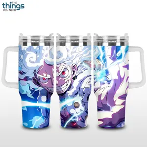 Gear 5 Lufy Anime Tumbler 40oz & 20oz, Insulated Stainless Steel Travel Mug with Handle & Lid, Double Wall Vacuum Cup, Power Up Aesthetic Gift for Anime Fans, Water Bottle, Daily Use