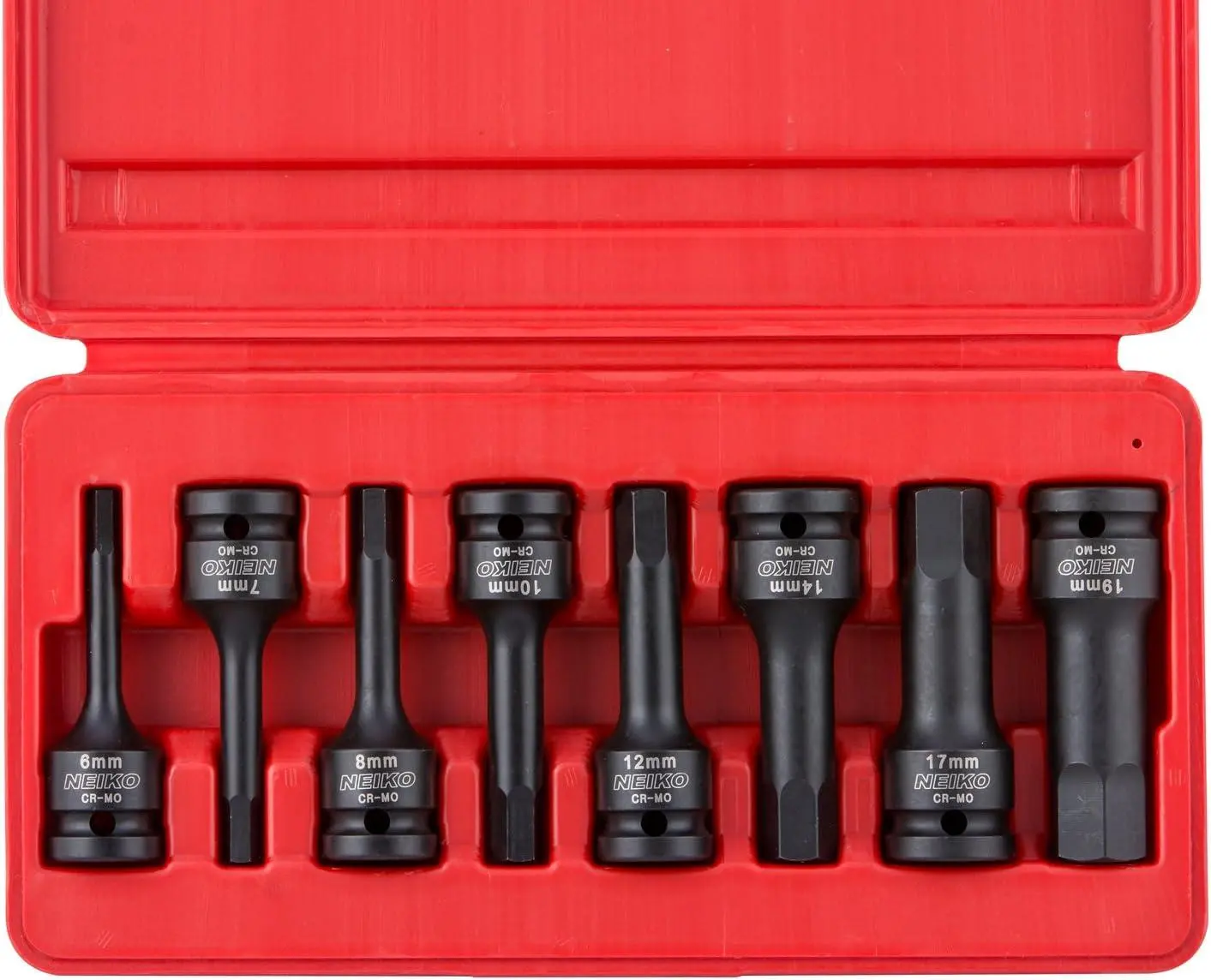 Neiko 01136B 1/2-Inch Drive Allen Hex Impact Socket Set Metric 6mm-19mm Cr-Mo 8-Piece Ridgerock Tools Inc.