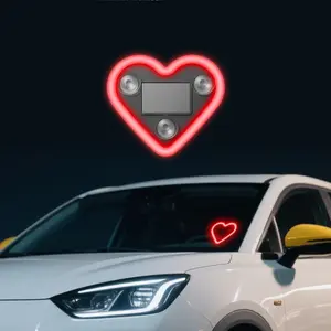 Solar Powered Wireless LED Heart-Shaped C-Pillar Neon Light, Modern Eco-Friendly Car Interior Decor Lamp, Stylish Ambient Lighting (9.57mm x 8.42mm x 15.36mm)