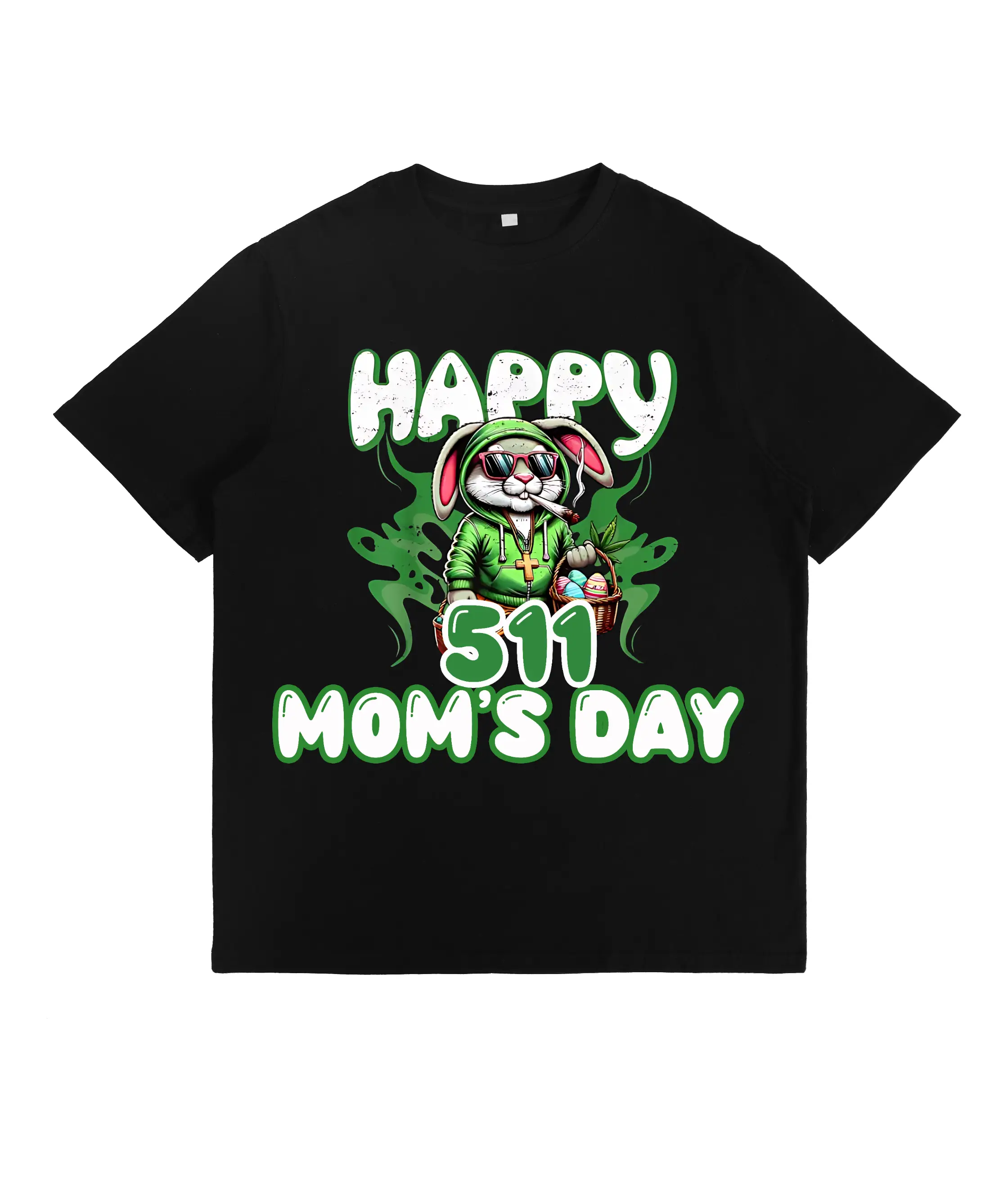 Mother’s Day Bunny T-Shirt - Adorable Rabbit Graphic, Black Cotton Short Sleeve Tee, Perfect Gift for Mom, Casual & Comfortable for All Seasons