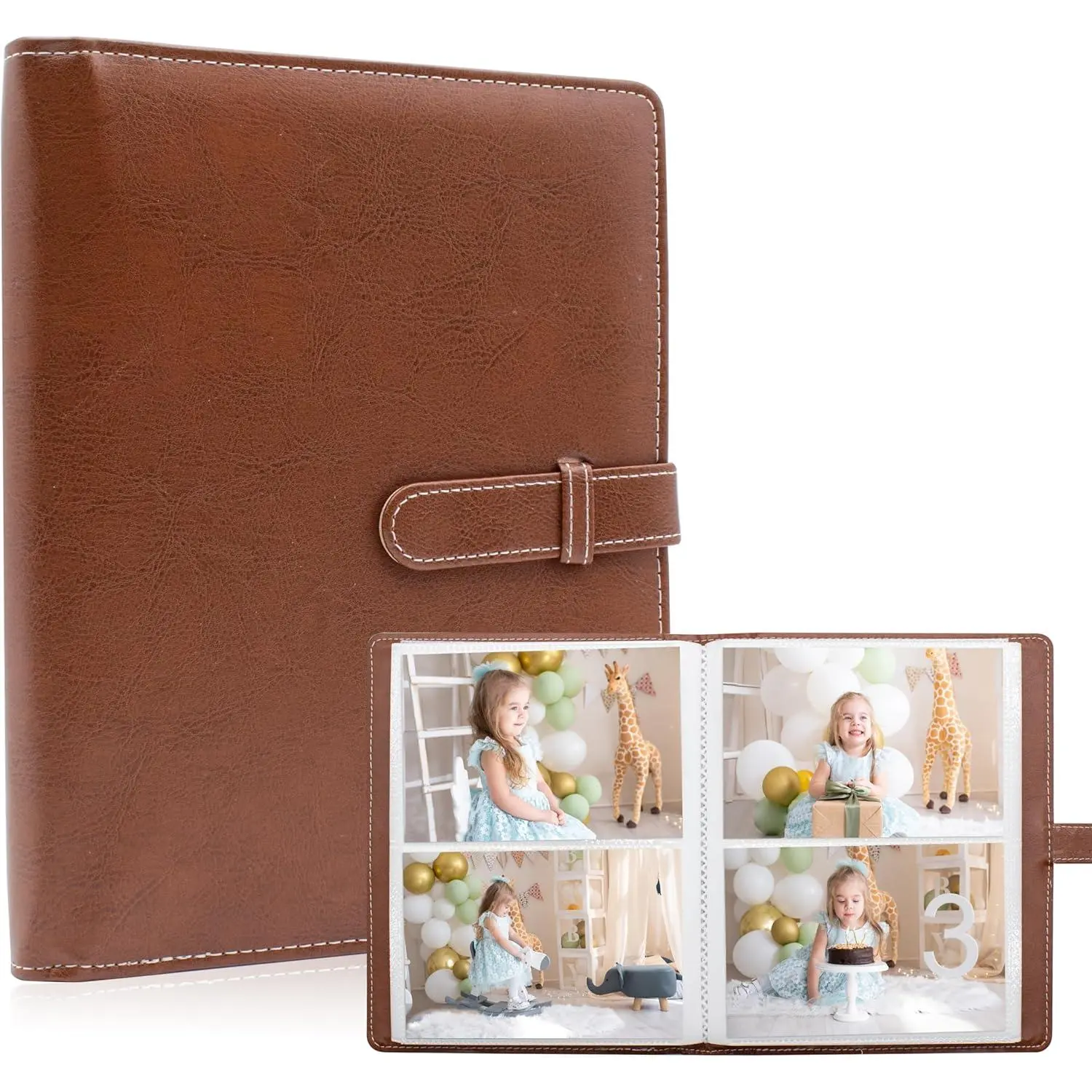 Vegan Leather 4x6 Photo Album - 152 Pockets Unisex Memory Book with High Transp. Pages, Gift for Family Weddings, Brown Scrapbooking Memory Storage Album, Artwork