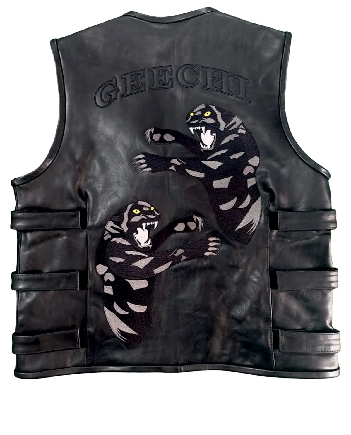 Mens Leather Vest Embroidered Sleeveless Top - Stylish, Versatile, Functional