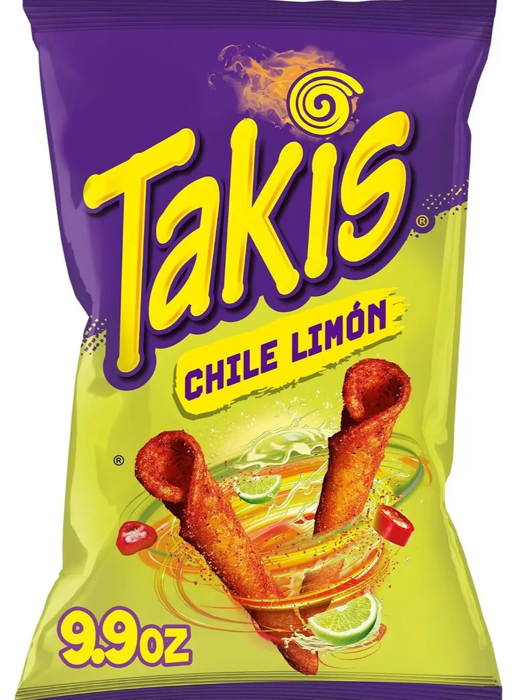 Takis Chile Limon Rolled Tortilla Chips, 9.9oz Bag | New Flavor, Midly Spicy Chili and Lime Flavor, Corn Snack Chips, Individual Bags, Sharing Size