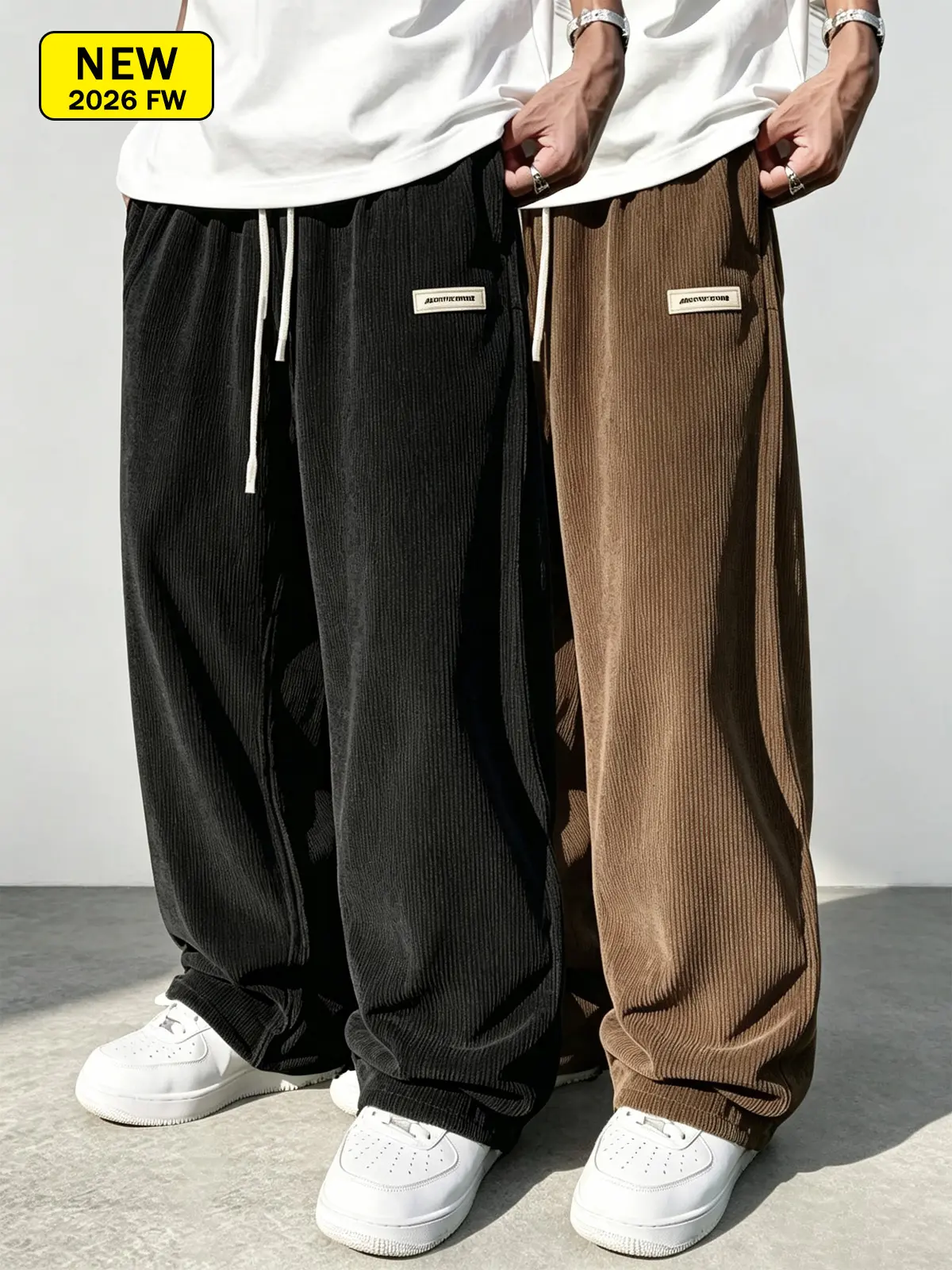 Men’s corduroy casual pants for spring and autumn, loose straight fit, breathable, skin-friendly, comfortable