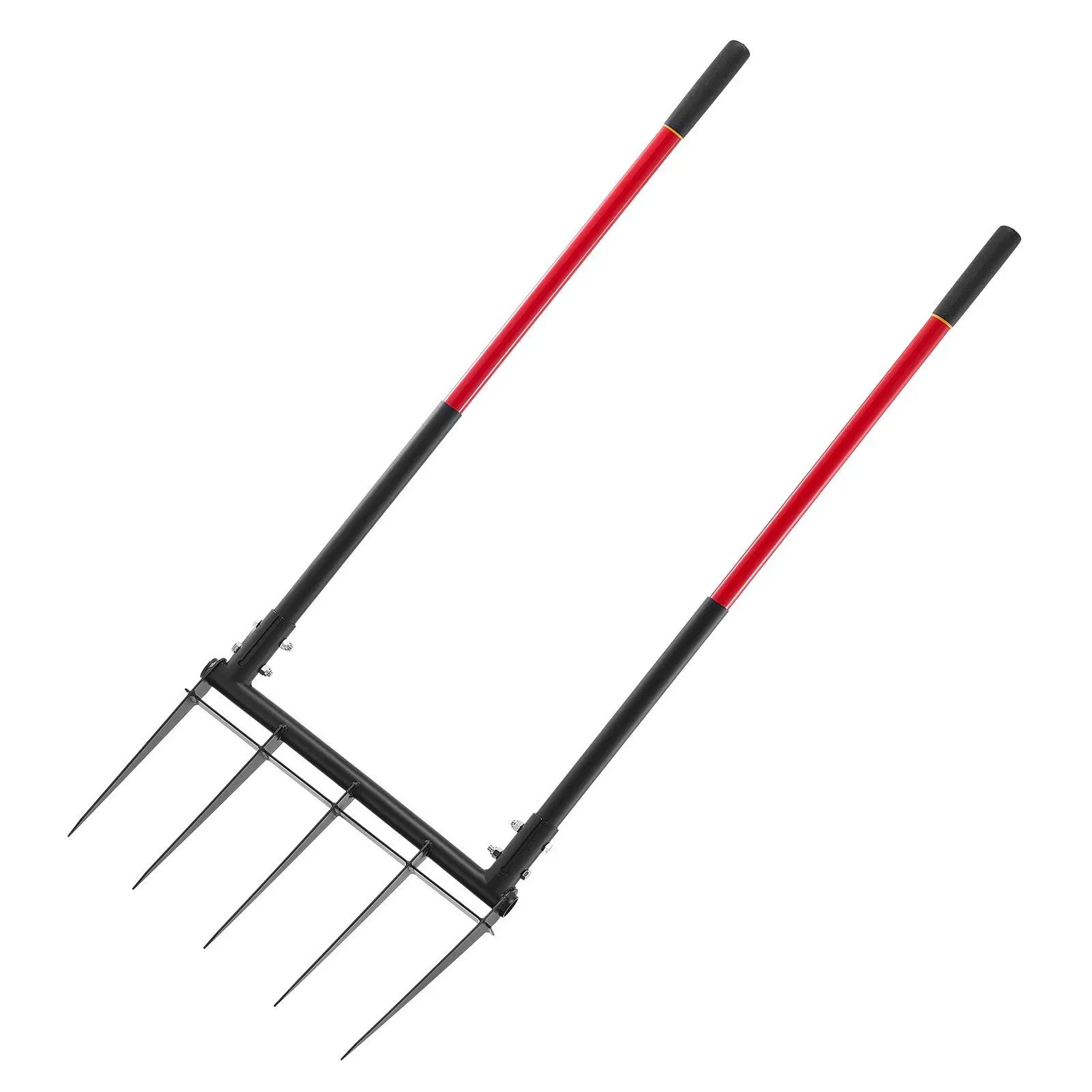 VEVOR 5-Tine Heavy-Duty Fiberglass Broad Fork, Ergonomic Handle Weeding & Digging Tool with Bending Resistance, U-Shaped Gardening Spading Fork