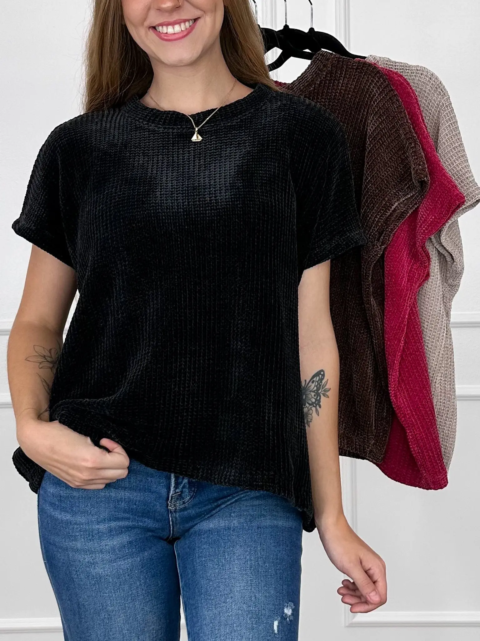 Zenana Every Little Detail Knit Short Sleeve Top - Multiple Colors