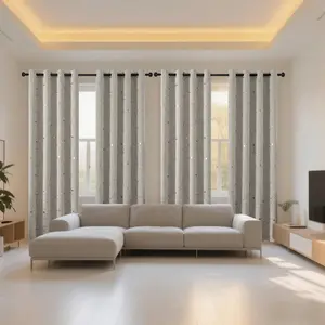 4 Panels Thickened Gold Foil Process Thin Strip Round Pattern Blackout Curtain, High Shading Privacy Protection Blocking View, Top Grommet Design for Easy Installation and Maintenance, Suitable for Bedroom, Living Room, and Room Divider