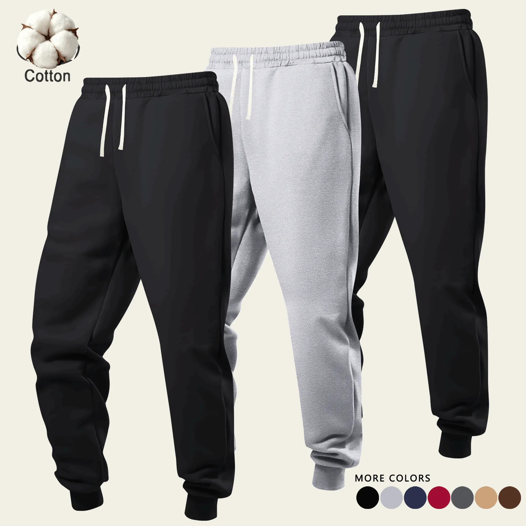 Men's Cotton Blend Jogger Sweatpants 290GSM Regular Fit Casual Pants with Pockets, Elastic Waist Drawstring Cuffed Joggers for Gym Workout Running Lounge Streetwear All-Season Everyday Wear