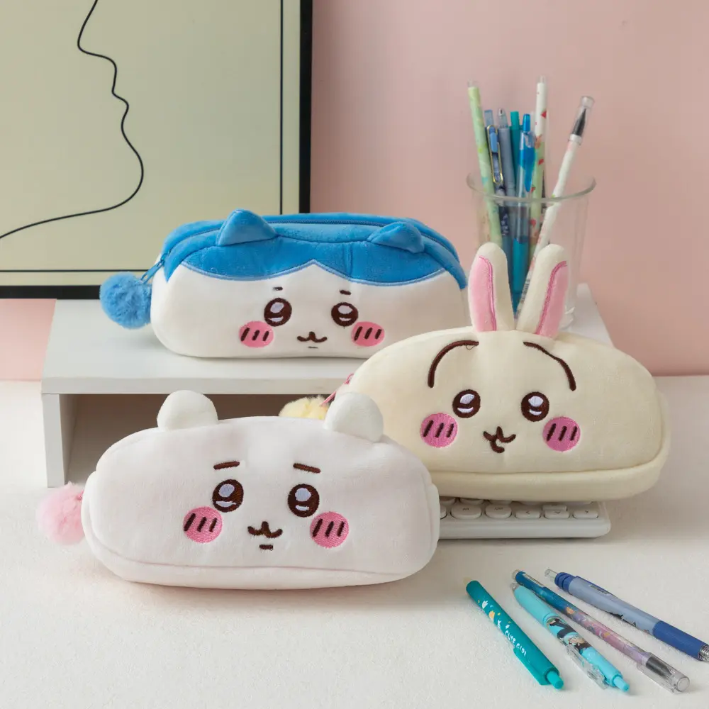 Chiikawa Usagi Kiba Soft Plush Pencil Case - Japanese-Style Cute Zipper Accessory, Roomy Interior Fits Daily Stationery, Functional for Students, Compatible with Makeup (Luggage & Bags, Make-up Bags Category), Plush Look, Large Size