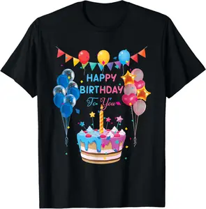 100% Cotton Happy Birthday To You Cake And Balloon Party T-Shirt