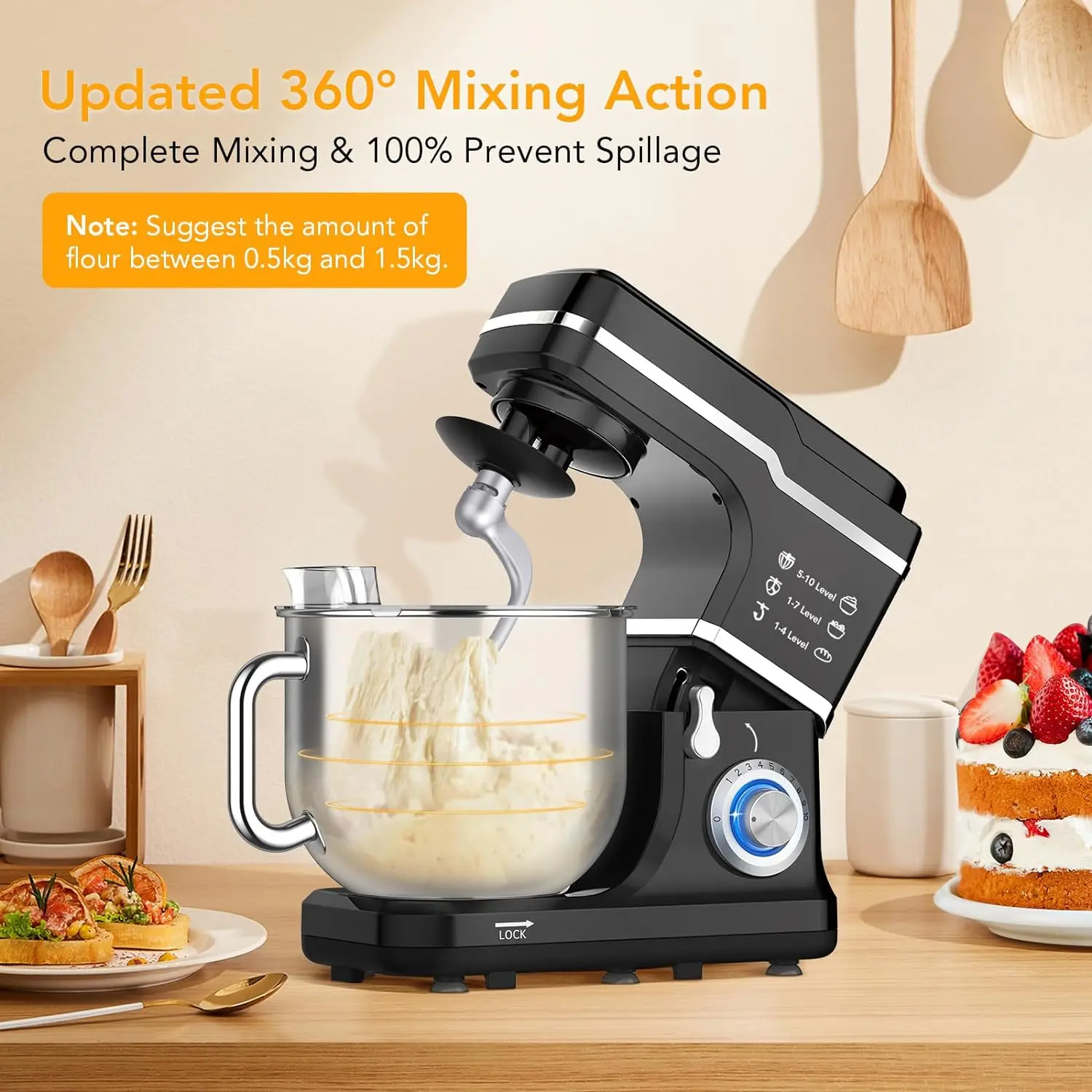 Garvee 7.5 QT Professional Electric Stand Mixer with 660W Motor, 10-Speed Control, Stainless Steel Bowl, LED Light, and Dishwasher-Safe Accessories available in Multiple Colors