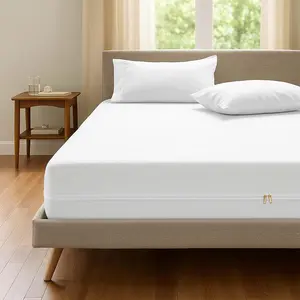 Zipper Fitted Bottom Sheet Queen-15 Inch Deep, 1800 TC Microfiber, Wrinkle-Free, Breathable & Fit Fitted Style Mattress Cover White