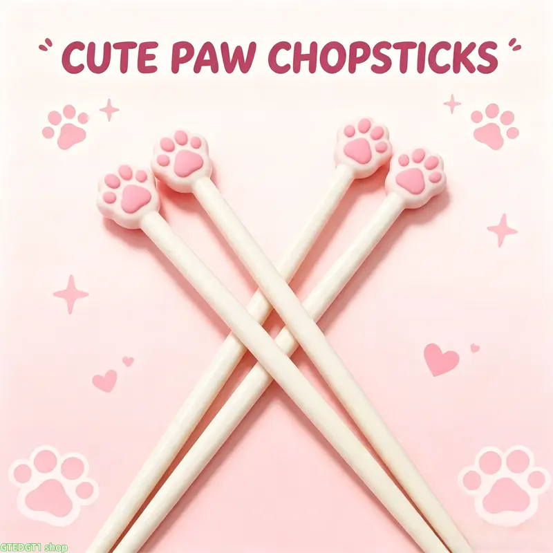 1/2 Pcs This chopstick set features a unique design that blends elements of a human hand and a cat's paw; its non-slip grip makes it ideal for picking up pet food or small portions of food. It is both portable and an excellent choice for a gift.