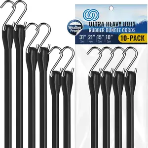 Rubber Bungee Cords with Hooks - Heavy Duty Max Stretch 1.8X & Over 180 LBS Load,  EPDM Bungee Straps, 10", 15", 21", 31" (10 Pack) for Cargo,  & Outdoor  Weather Use