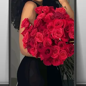 Black Woman Red Rose Art Print: Fashion Illustration (), Room Decor, Unframed | 5 Size, 8x12 to 27x40 inch