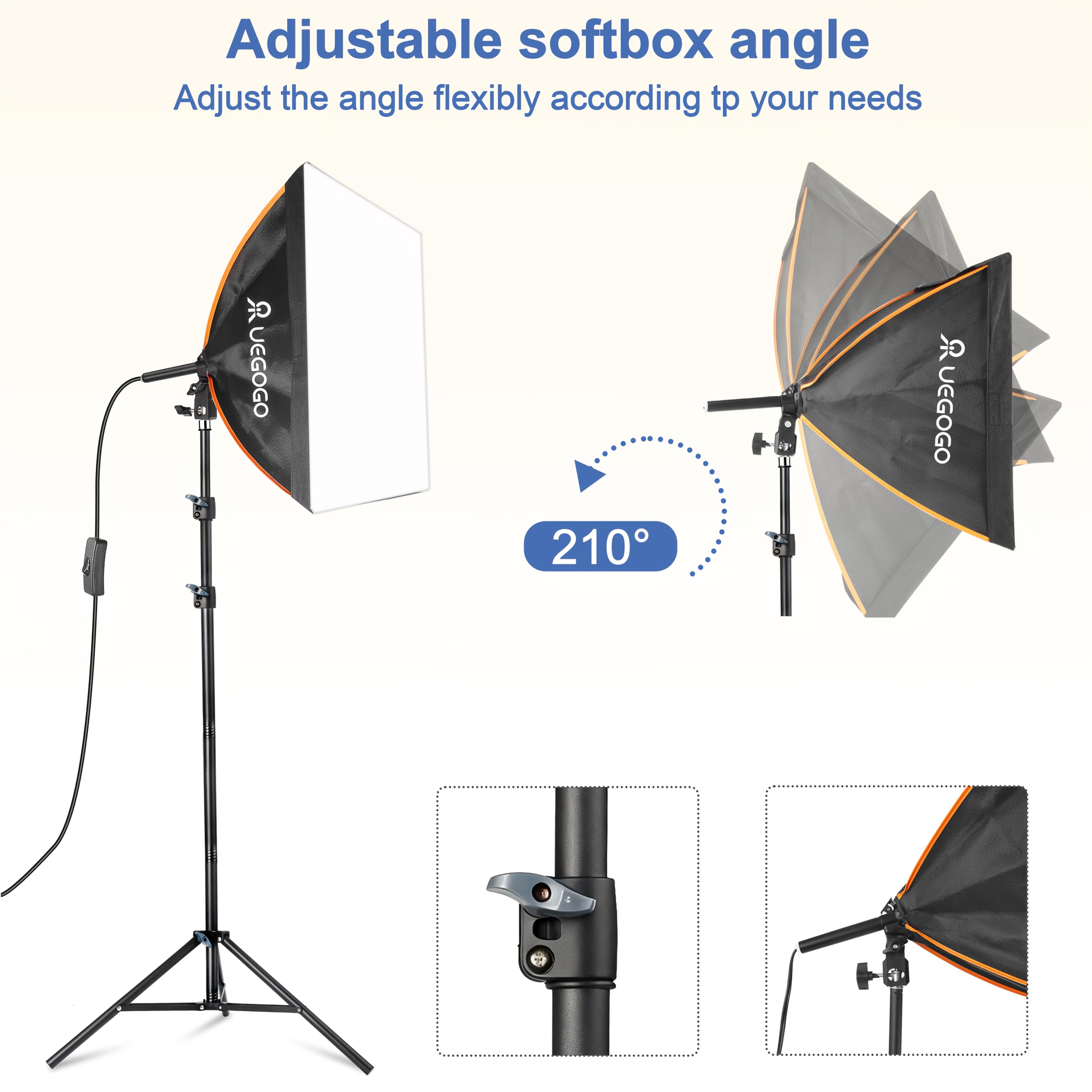 UEGOGO Softbox Lighting Kit, 19.7' X 27.6', with 70.8' Adjustable Stand, Suitable for Portrait, Product, and Fashion Photography(LED Bulb Not Included)