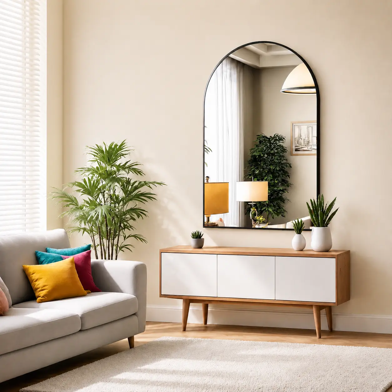 36" x 24" Arched Wall Mirror, Modern Arch Bathroom Vanity Mirror with Metal Frame, Wall Mounted Decorative Mirror for Bedroom, Living Room, Entryway, Hanging or Leaning Mirror, Black/Gold