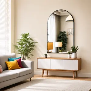 30 x 20 Inch Arched Bathroom Mirror, Black Metal Frame Wall Mirror, Modern Wall-Mounted Vanity Mirror for Bathroom, Bedroom, Entryway, Living Room, Hallway Decor