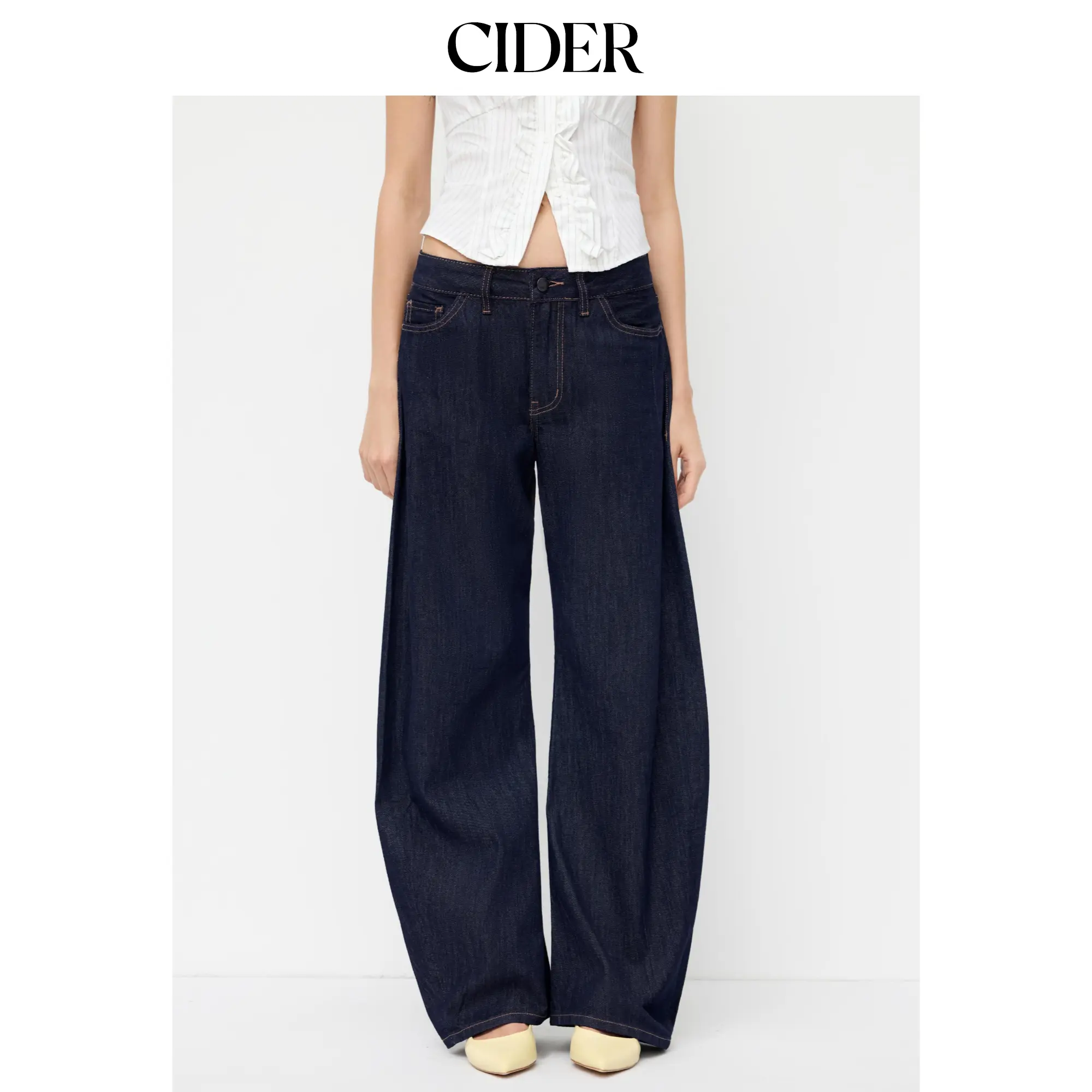 Cider Denim Low Rise Solid Pocket Barrel-leg Jeans