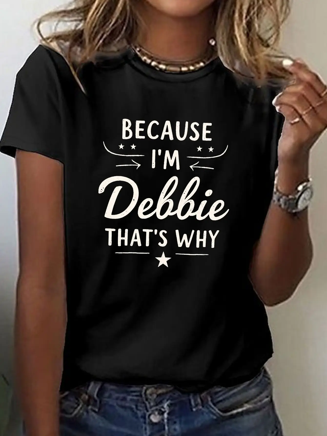 BECAUSE I M DEBBIE THAT S WHY Print T-shirt, Short unisex soft cotton short sleeve t shirt, vintage graphic casual tee for men women teens, perfect birthday holiday gift for camping travel gym daily street casual wear