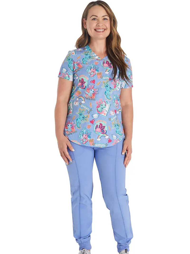 CK Prints Women's V-Neck Tuckable Print Scrub Top - Modern Classic Fit with Curved Hem & Side Vents for Comfort