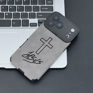 Simple Cross And Jesus Print Case Made of TPU and leather the touch is as delicate and skin friendly as velvet suitable for Apple 17 16 15 14 13 12 11 Pro Max Plus X XS MAX
