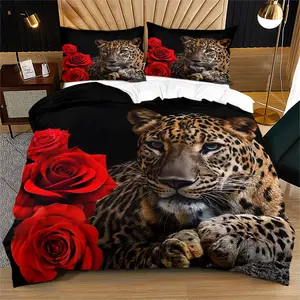 Leopard Rose Pattern Soft Durable Bedding Set, Includes 1 Fitted Sheet and 1 or 2 Pillowcases, Perfect Gift for Teens & Adults, Soft Bedding Sets