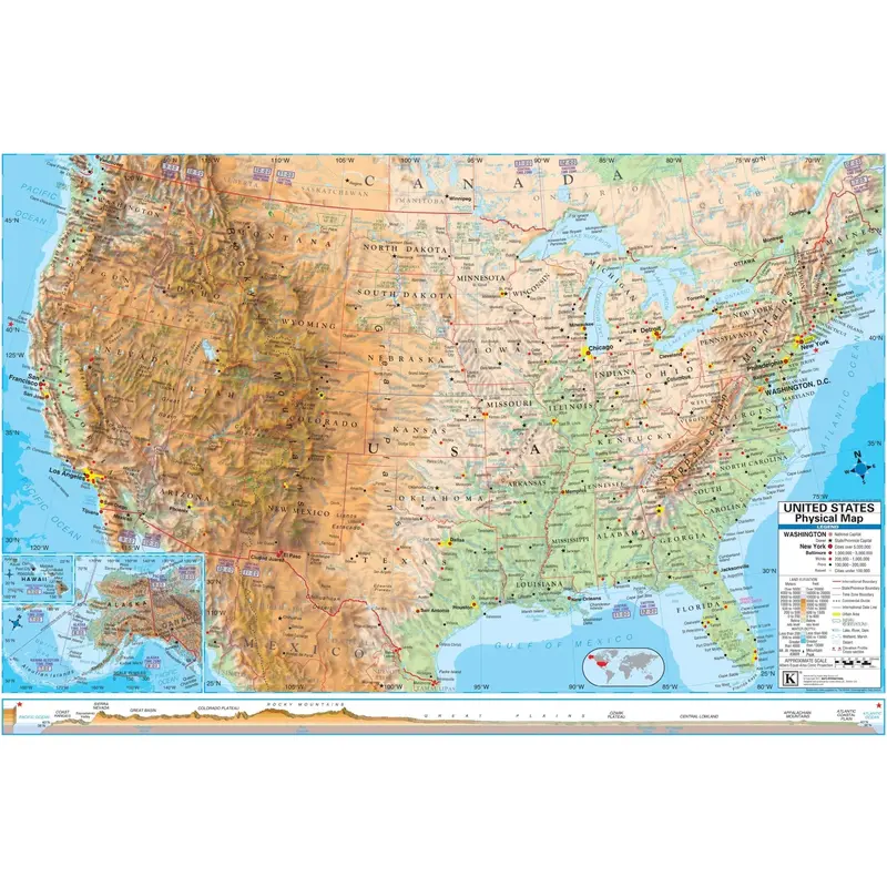 United States Advanced Physical Wall Map