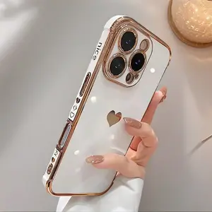Iphone Case-Luxury Plating Soft TPU Case for iPhone 17 16 15 14 13 12 11Pro Max ,plus ,Cute Love Cover with Heart Design
